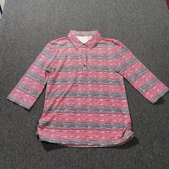 Vintage Tops - Vintage Y2k Nivo Red Black 3/4 Sleeve Button Front Golf Tennis Polo Small